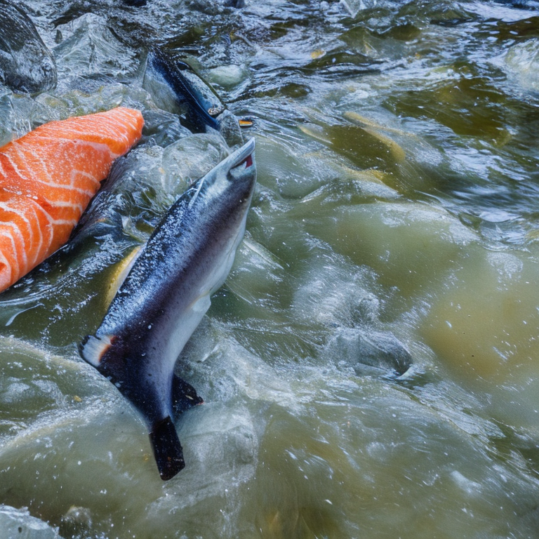 salmon in the river, Stable Diffusion 2.1