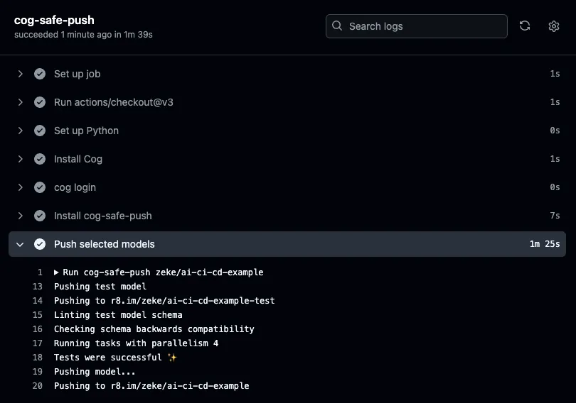 Screenshot of the completed GitHub Actions workflow.